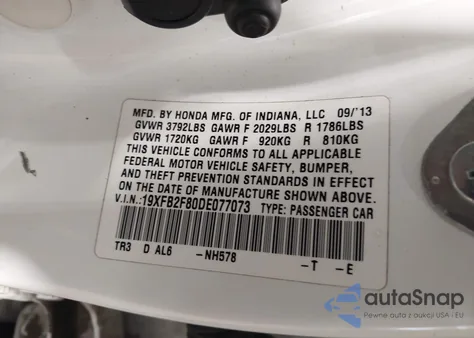 2013 Honda Civic Ex from USA, damaged, VIN 19XFB2F80DE077073